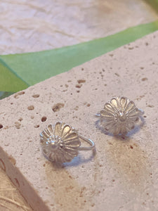 Minimalist Tiny Floral Sterling Silver Earrings