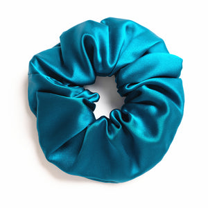 LUXE 100% Pure Mulberry Silk Large Hair Scrunchie-( Peacock Blue, 30 momme)