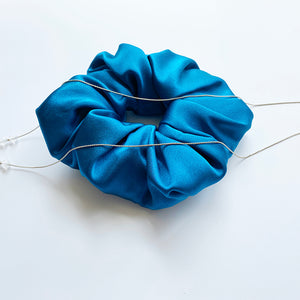 LUXE 100% Pure Mulberry Silk Large Hair Scrunchie-( Peacock Blue, 30 momme)