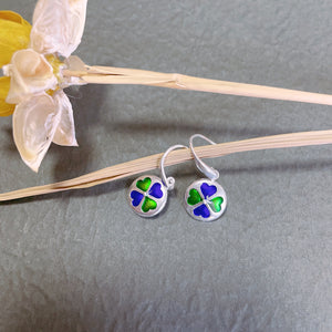 SANLUYI Silver Filigree Enamel Four Leaf Clover Earrings